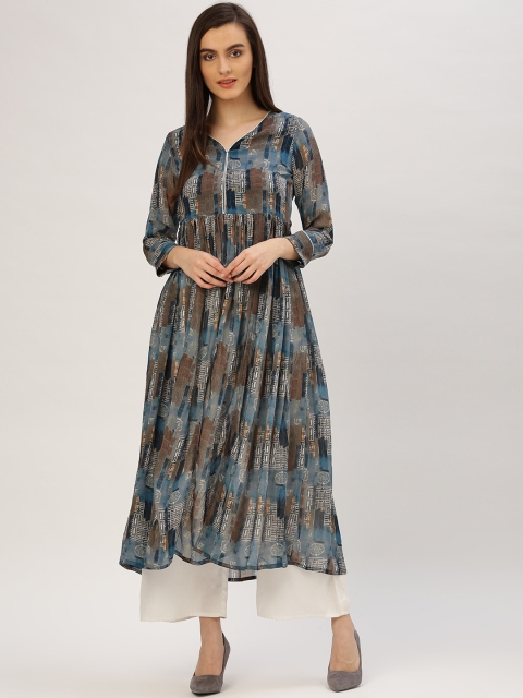 

Jaipur Kurti Women Blue & Brown Printed Anarkali Kurta