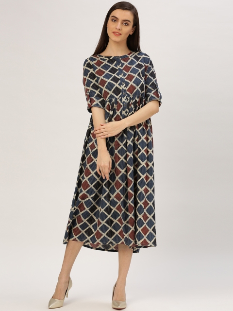 

Jaipur Kurti Women Blue Printed Fit and Flare Dress