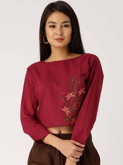 

Jaipur Kurti Women Maroon Solid Boxy Top