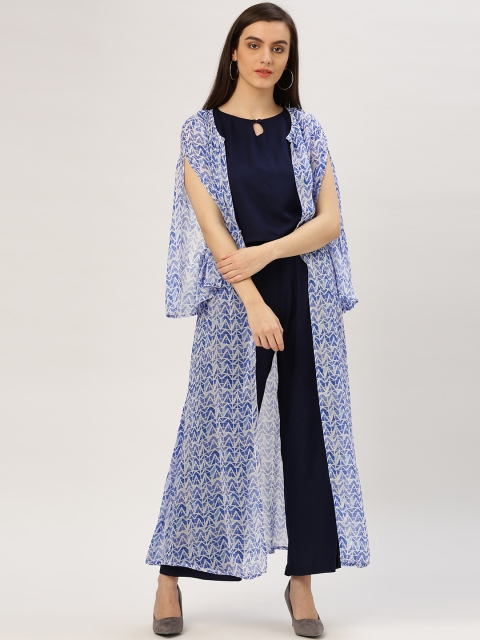 

Jaipur Kurti Women Navy Blue & Blue Crop Top with Palazzos & Shrug