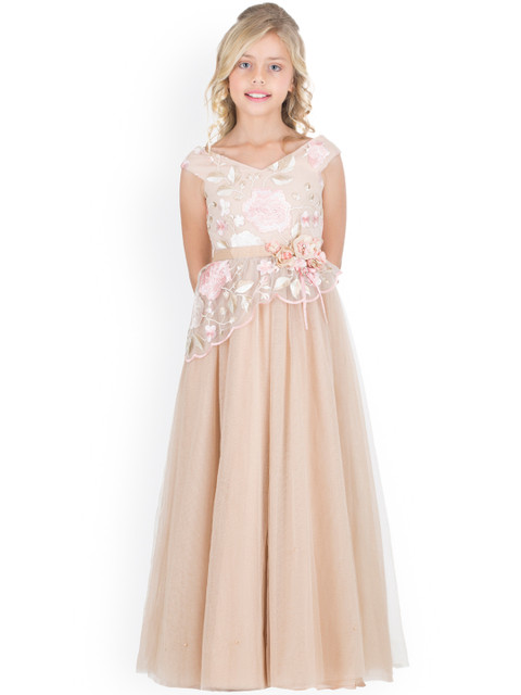 

CUTECUMBER Girls Beige Self Design Maxi Dress