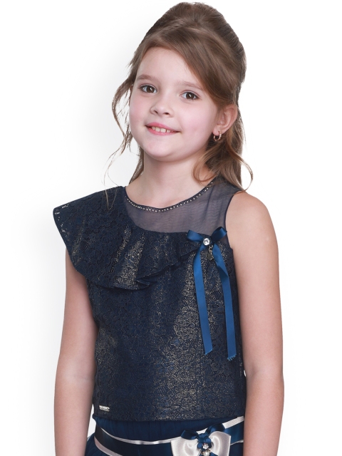 

CUTECUMBER Girls Navy Blue Self Design Lace Top