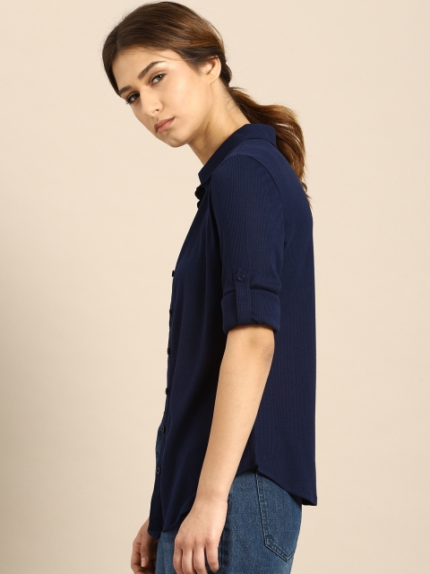 

ether Women Navy Blue Regular Fit Solid Casual Shirt