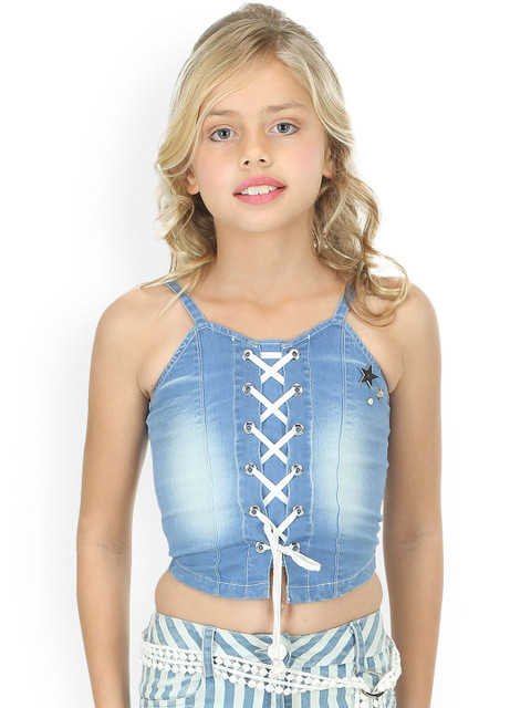 

CUTECUMBER Girls Blue Faded Denim Crop Top