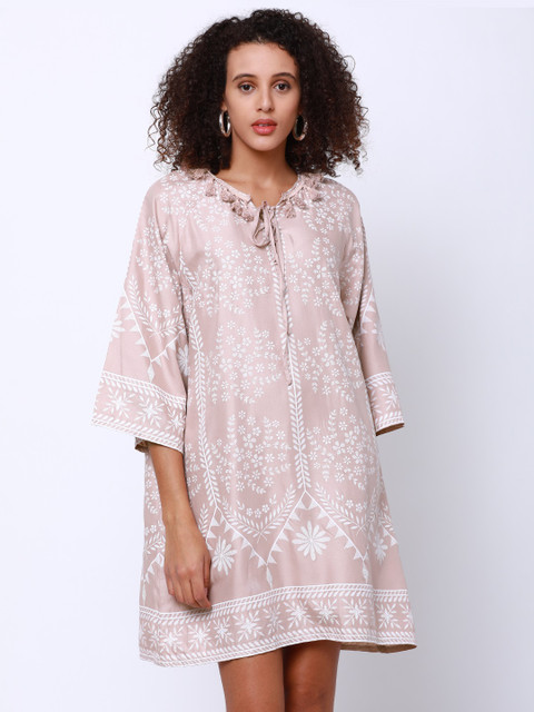 

Tokyo Talkies Women Beige Printed A-Line Dress