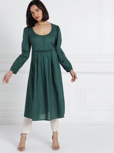 

all about you Green Woven Design A-Line Kurta