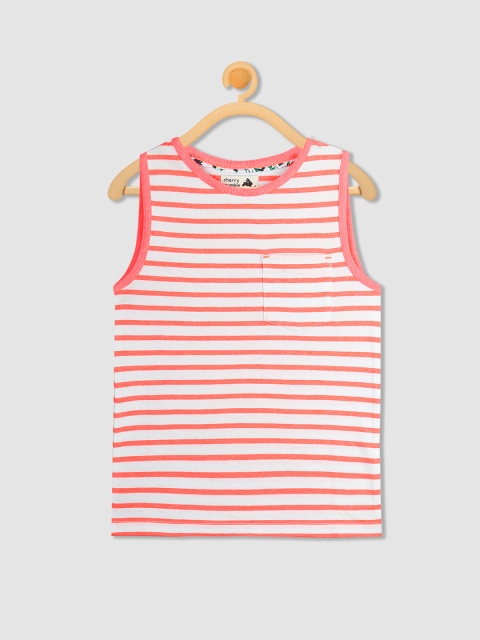 

Cherry Crumble Kids White Striped Round Neck T-shirt