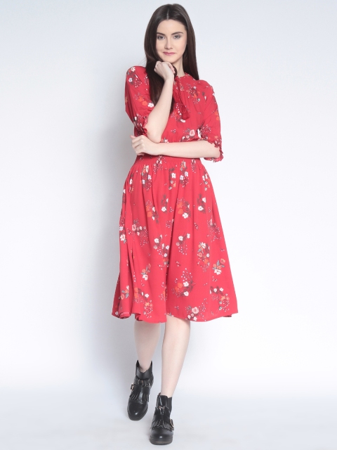 

Marie Claire Women Red Printed Fit and Flare Dress