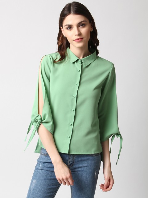 

Marie Claire Women Green Regular Fit Solid Casual Shirt
