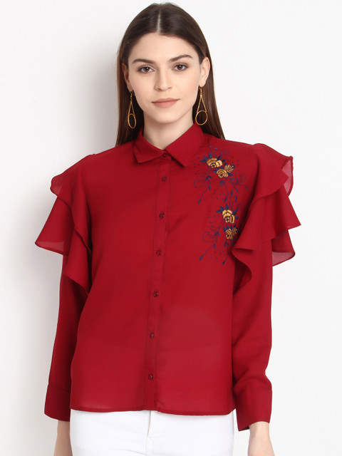

RARE Women Maroon Solid Shirt Style Top