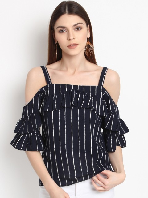 

RARE Women Navy Blue Striped Top