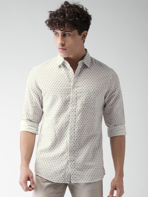 

Celio Men Off-White Printed Casual Linen Sustainable Shirt