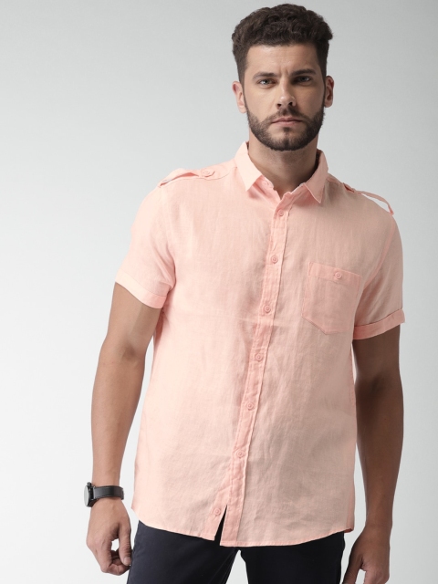 

Celio Men Coral Pink Solid Casual Pure Linen Sustainable Shirt
