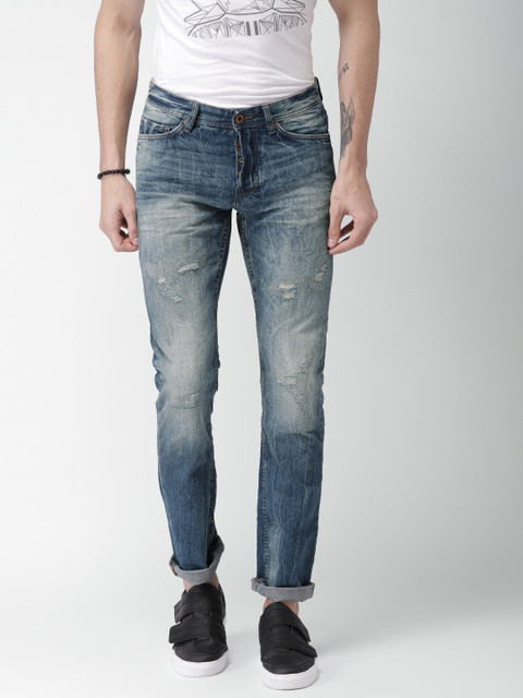 

Celio Men Blue Straight Fit Mid-Rise Mildly Distressed Jeans