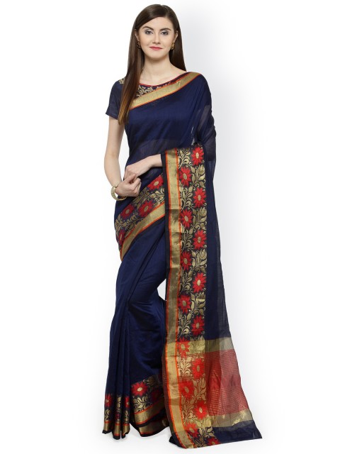 

Shaily Navy Blue & Gold-Toned Pure Cotton Printed Saree