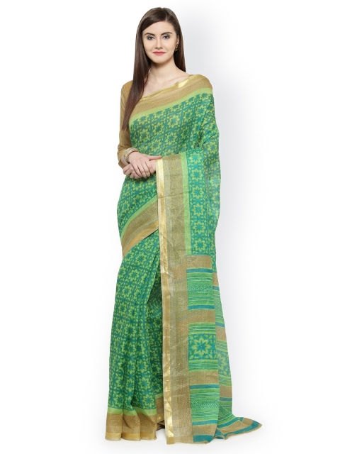 

Shaily Green & Blue Silk Cotton Printed Saree