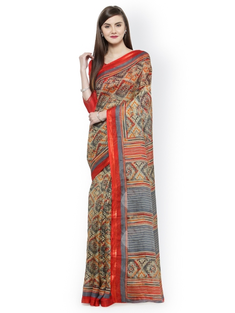 

Shaily Beige & Red Silk Cotton Printed Saree