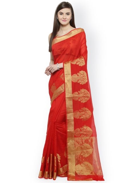 

Shaily Red & Gold-Toned Pure Cotton Printed Saree