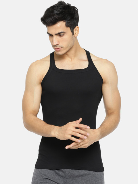

Park Avenue Men Black Solid Pure Cotton Gym Vest