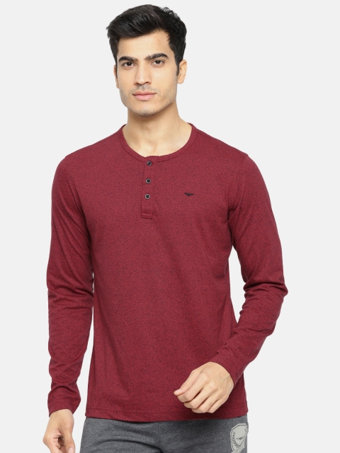 

Park Avenue Men Red Solid Henley Neck Lounge T-shirt PZUC00271
