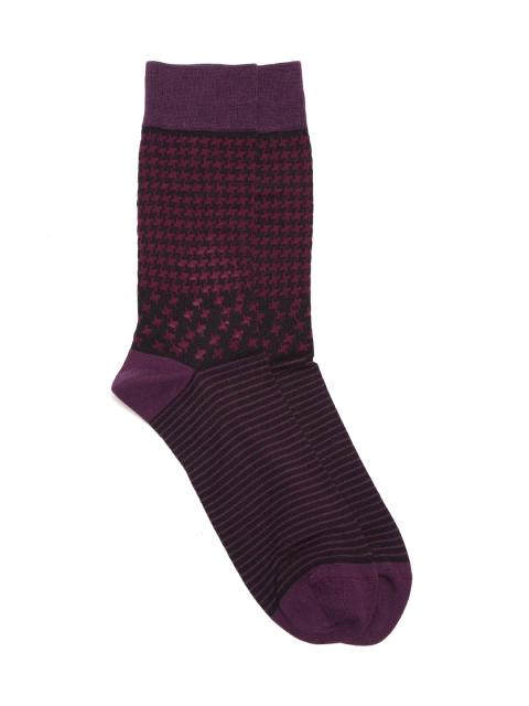 

Park Avenue Men Purple & Black Houndstooth Pattern Above Ankle-Length Socks