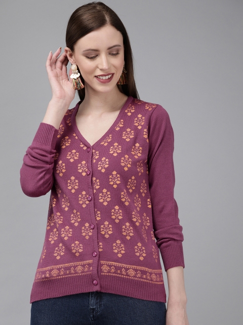 

Anouk Women Pink & Beige Printed Cardigan Sweater