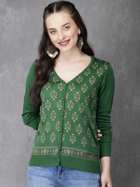 

Anouk Women Green Floral Foil Printed Cardigan