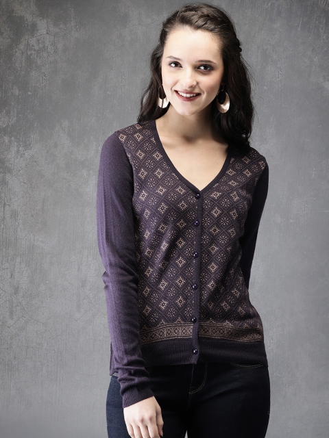 

Anouk Women Purple Printed Cardigan
