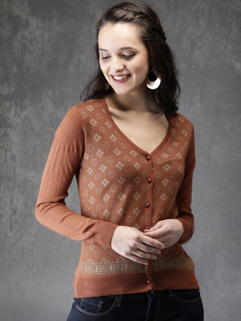 

Anouk Women Rust Brown Printed Cardigan