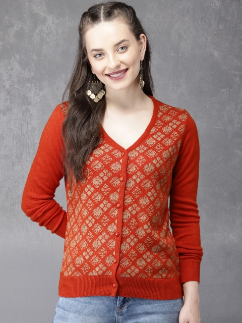

Anouk Women Orange Ethnic Foil Printed Cardigan