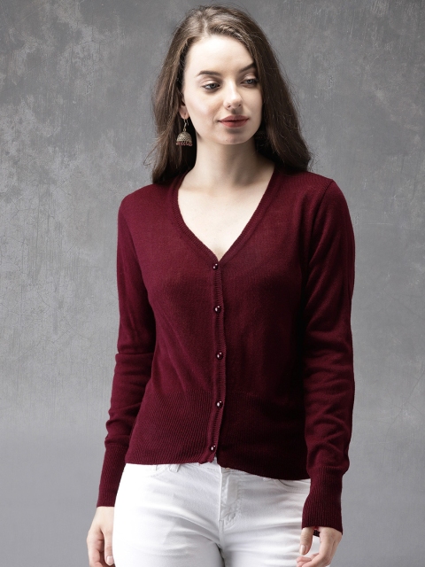 

Anouk Women Maroon Solid Cardigan