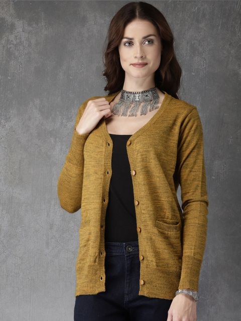 

Anouk Women Mustard Yellow Solid Cardigan Sweater