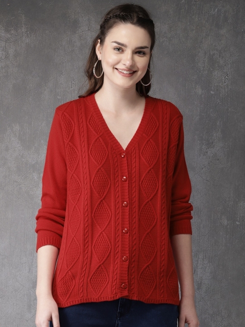 

Anouk Women Red Self Design Cardigan