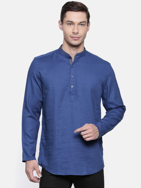 

British Club Men Blue Checked Straight Kurta