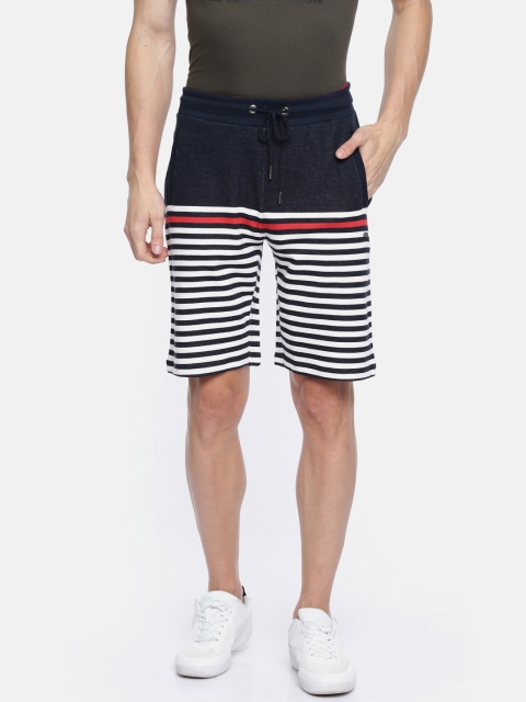 

Proline Active Men Navy & White Striped Regular Fit Sports Shorts, Navy blue
