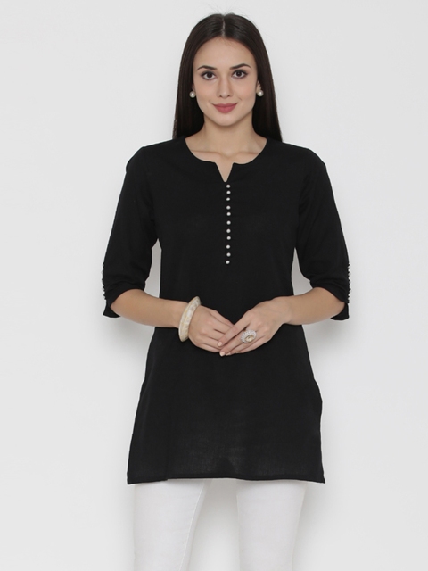 

Shree Women Black Cotton Solid Tunic