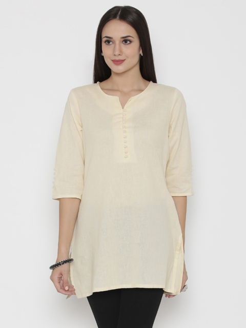 

Shree Cream-Coloured Cotton Solid Tunic