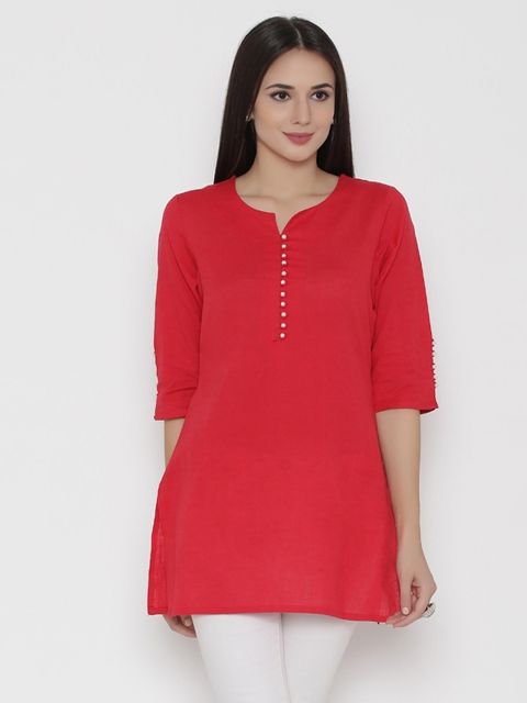 

Shree Red Cotton Solid Tunic