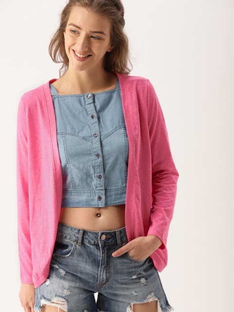 

DressBerry Pink Solid Open Front Shrug