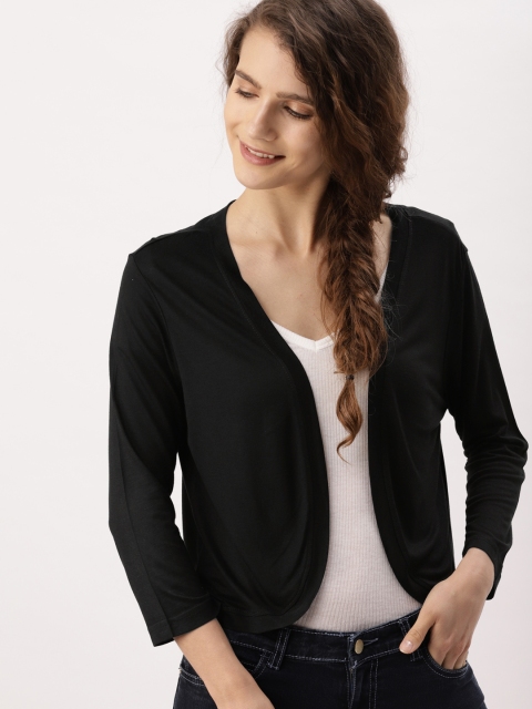 

DressBerry Black Solid Open Front Shrug