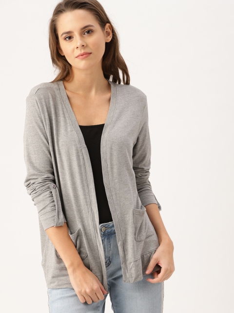 

DressBerry Women Grey Solid Open Front Shrug