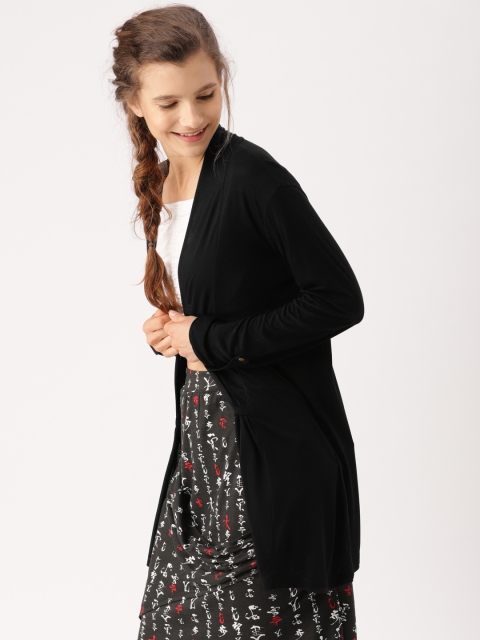 

DressBerry Black Solid Open Front Longline Shrug