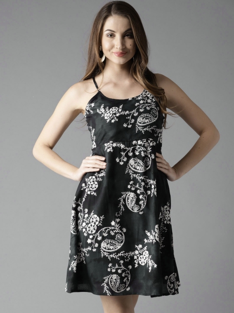 

HERE&NOW Women Black & White Printed A-Line Dress