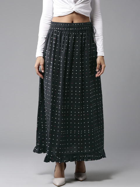 

HERE&NOW Navy Blue Printed Maxi Skirt