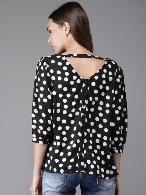 

HERE&NOW Women Black & White Polka Dot Printed Top