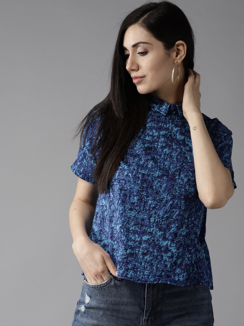 

HERE&NOW Women Blue Regular Fit Printed Top