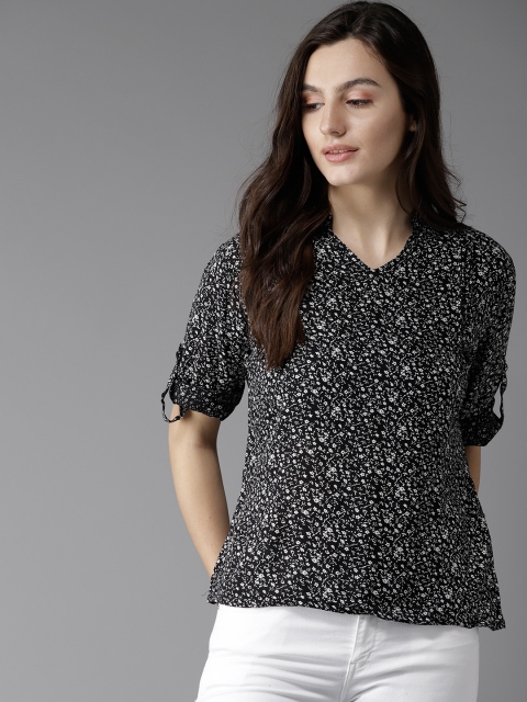 

HERE&NOW Women Black Floral Print Top