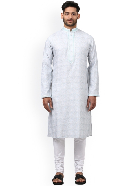 

ethnix by Raymond Men Grey & White Cotton Solid Kurta with Churidar