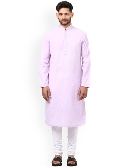 

ethnix by Raymond Men Lavender & White Khadi Cotton Solid Kurta with Churidar