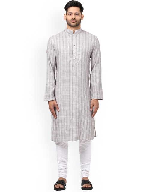 

ethnix by Raymond Men Grey & White Cotton Self Design Kurta with Churidar